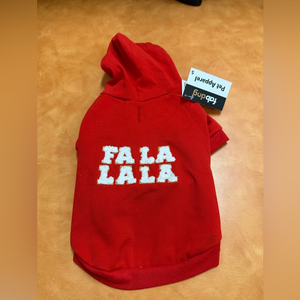 Red Fa La La La Dog Hoodie by Fabdog